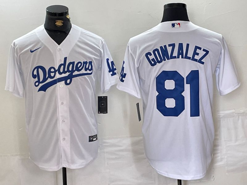 Men Los Angeles Dodgers #81 Gonzalez White Game 2024 Nike MLB Jersey style 3